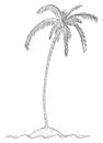 Vector Cartoon Drawing of Palm Tree on Small Island in Ocean