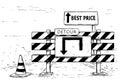 Drawing of Detour Road Block with Best Price Sign