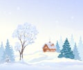 Snowy morning landscape with a house Royalty Free Stock Photo