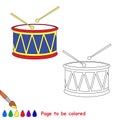 Vector cartoon drum to be colored.