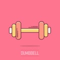 Vector cartoon dumbbell fitness gym icon in comic style. Barbell concept illustration pictogram. Bodybuilding sport business