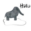 Vector Cartoon Elephant with Hello Lettering
