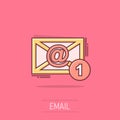 Vector cartoon email envelope message icon in comic style. Mail sign illustration pictogram. Envelope business splash effect