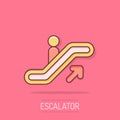 Vector cartoon escalator elevator icon in comic style. Escalator sign illustration pictogram. Elevator business splash effect