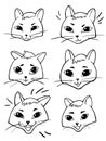 Vector cartoon faces of cat. Coloring page Emotions. Line art