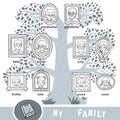 Vector cartoon family tree with images of people in frames