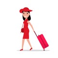 Vector cartoon fashion woman with travel luggage