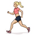 Vector Cartoon Female Character. Jogging Young Woman.