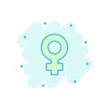 Vector cartoon female sex symbol icon in comic style. Women gender concept illustration pictogram. Girl business splash effect co