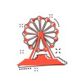 Vector cartoon ferris wheel icon in comic style. Carousel in par