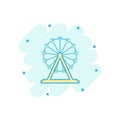 Vector cartoon ferris wheel icon in comic style. Carousel in par