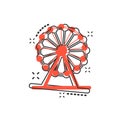 Vector cartoon ferris wheel icon in comic style. Carousel in par