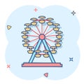 Vector cartoon ferris wheel icon in comic style. Carousel in park sign illustration pictogram. Amusement ride business splash