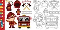 Vector cartoon of firefighter elements illustration, coloring book or page Royalty Free Stock Photo