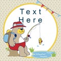 Vector cartoon of fishing time with cute bear. Greeting card Royalty Free Stock Photo