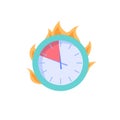 Flat cartoon burning clock,work stress deadline metaphor vector illustration concept Royalty Free Stock Photo