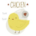 Vector cartoon flat Cute Yellow Baby Chicken.