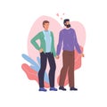 Flat cartoon homosexual characters couple,Valentine Day greeting card vector illustration concept