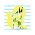 Vector illustration of glass with fresh lemonade drink. Royalty Free Stock Photo