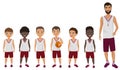 Vector Cartoon flat school boys basketball kids team standing with their coach trainer. Royalty Free Stock Photo