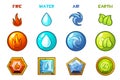 Cartoon four natural elements icons - Earth, Water, Fire and Air