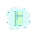 Vector cartoon fridge icon in comic style. Refrigerator illustration pictogram. Frig freezer business splash effect concept. Royalty Free Stock Photo