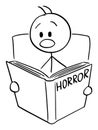 Vector Cartoon of Frightened Man Reading Scary Horror Book Royalty Free Stock Photo