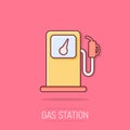 Vector cartoon fuel gas station icon in comic style. Car petrol pump sign illustration pictogram. Fuel business splash effect Royalty Free Stock Photo