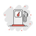 Vector cartoon fuel gas station icon in comic style. Car petrol pump sign illustration pictogram. Fuel business splash effect Royalty Free Stock Photo