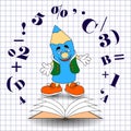 Vector cartoon fun pencil with a notebook and figures, illustration in doodle style. Education banner. Royalty Free Stock Photo