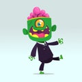 Vector cartoon funny green zombie with big head. Halloween vector illustration. Royalty Free Stock Photo