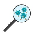 Vector cartoon funny illustration on coronavirus cells under magnifying glass on white background Royalty Free Stock Photo
