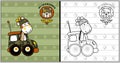 Vector cartoon of funny animals soldiers with military vehicle