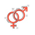 Vector cartoon gender icon in comic style. Men and women sign il