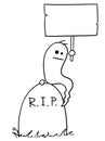 Vector Cartoon of Ghost Sitting on the Tombstone Holding Empty S