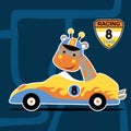 Cartoon of giraffe the funny racer