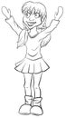 Vector cartoon girl. Character outlines girl smiling with hands up.