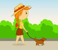 Vector cartoon girl with dog
