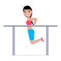 Vector cartoon girl on gymnastics parallel bars