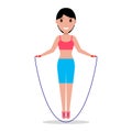 Vector cartoon girl jumping on a skipping rope