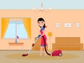 Vector Cartoon Girl Maid Cleaning Apartment