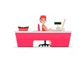 Vector cartoon girl sitting behind cash register Royalty Free Stock Photo