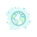 Vector cartoon globe world map icon in comic style. Round earth