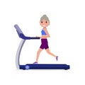 Vector cartoon grandmother running on treadmill Royalty Free Stock Photo