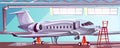 Vector cartoon gray airlinerin aviation hangar.