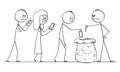 Vector Cartoon of Group of Depressed People Waiting in Line to Throw Their Mobile Phones in to Waste or Garbage