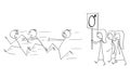 Vector Cartoon of Group of Feminist Women Walking or Manifesting with Female Gender Symbol Sign and Men Running Away