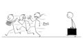 Vector Cartoon of Group of Men or Businessmen Running Away from Auditor, Inspector or Examiner