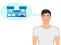 Vector cartoon guy dreaming of a house and a car Royalty Free Stock Photo