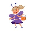 Vector cartoon halloween butterfly girl in costume